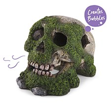 Kazoo Fish Tank Ornament Bubbling Skull with Moss Small