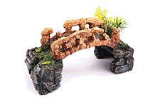 Kazoo Fish Tank Ornament Stone Bridge with Plants Small