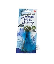 K9 Homes Organic Matatabi Catnip Ball with Matatabi Sticks and Feathers Blue Cat Toy