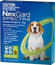 NexGard Spectra Wormer and Flea Chew for Dogs 7.6kg to 15kg (3 Pack)