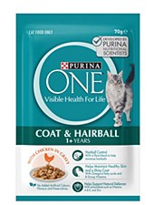 Purina One Coat & Hairball with Chicken In Gravy 12x 70g Wet Cat Food