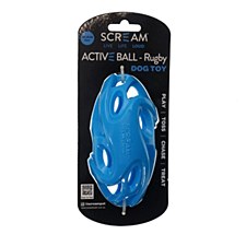 Scream Active Ball RUGBY Loud Blue Medium Dog Toy