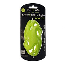 Scream Active Ball RUGBY Loud Green Medium Dog Toy