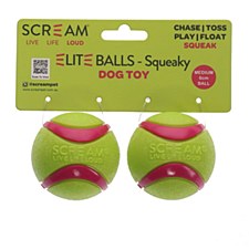 Scream Elite Ball Loud Green & Pink Medium Dog Toy (2 Pack)