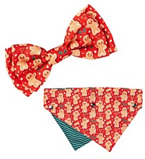 FuzzYard Holly Jolly Cookies Christmas Bandana and Bow Tie Set for Small to Medium Dogs (2 pack)