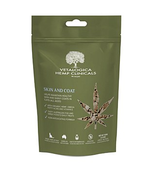 Vetalogica Hemp Clinicals Skin and Coat Cat Treats 100g