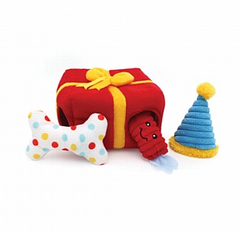 ZippyPaws Burrow Present Box Plush Dog Toy