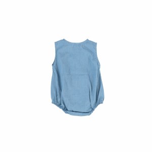 blue denim button romper