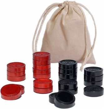 Backgammon: Wooden Checker Pieces - Red Black