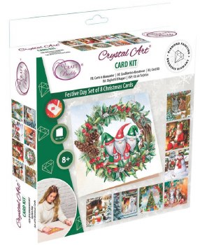 Crystal Art Card Kit: Festive Day Set 0f 8 Christmas Cards