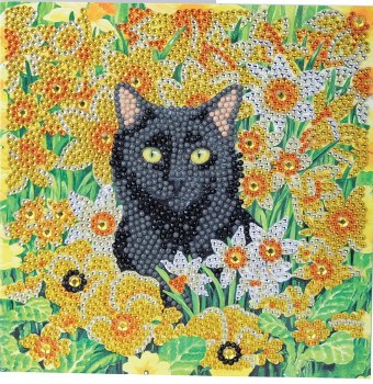 Crystal Art Card Kit - Cat Among the Flowers