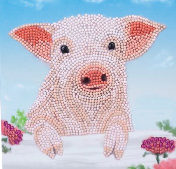Crystal Art Card Kit Pig on a Fence