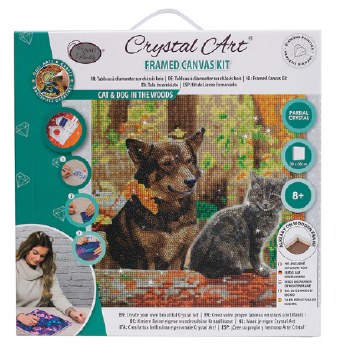 Crystal Art Framed Cat &amp; Dog in the Woods