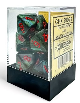 D10  10 Dice Set: Scarab Jade/Red Ankh