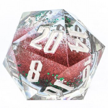 Snow Globe d20 Die with Silver Numbering - Large 54mm