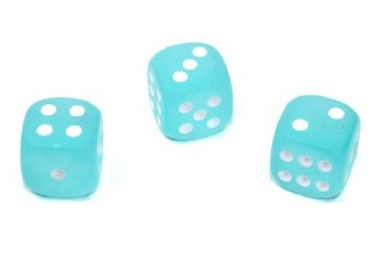 D6 Dice 12-set: 16mm Frosted Teal White
