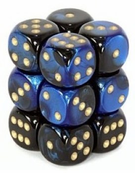 D6 12-die set: 16mm Gemini Black-Blue/gold