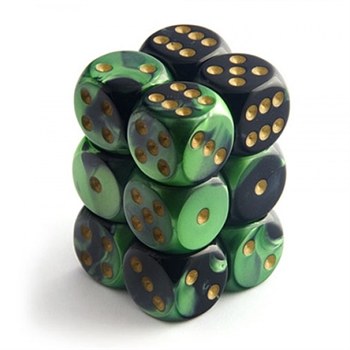 D6 12-die set: 16mm Gemini Black-Green/gold