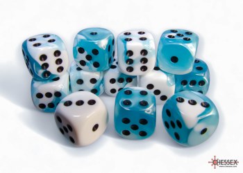D6 12-die set: 16mm Gemini Teal-White/black