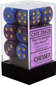 D6 12-die set: 16mm Gemini Blue-Purple/gold