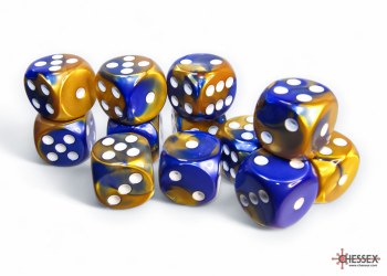 D6 12-die set: 16mm Gemini Blue-Gold/white