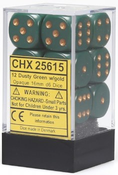 D6 12-die set: 16mm Opaque Dusty Green/copper
