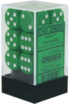 D6 12-die set: 16mm Opaque Green/white