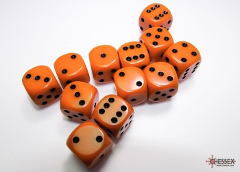 D6 12-die set: 16mm Opaque Orange/black
