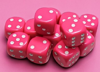 12 16mm Opaque Pink/White Dice Set