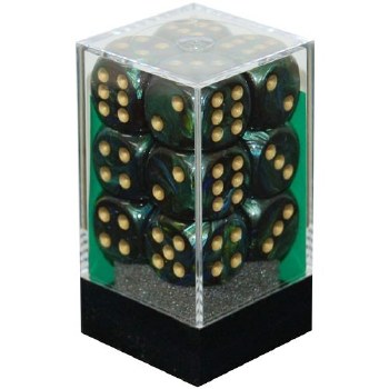 D6 12-die set: 16mm Scarab Jade/gold