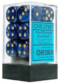 D6 12-die set: 16mm Scarab Royal Blue/gold