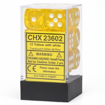 D6 12-die set: 16mm Translucent Yellow/white