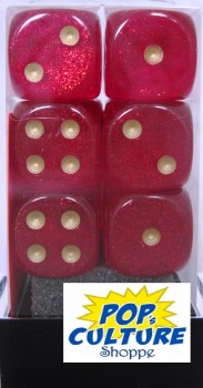 D6 12-die set: 16mm Borealis Magenta/gold