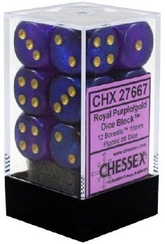 D6 12-die set: 16mm Borealis Purple/gold