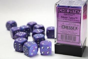 D6 12-die set: 16mm Speckled Silver Tetra