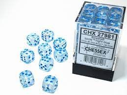 D6 36-die set: 12mm Borealis Icicle/light blue