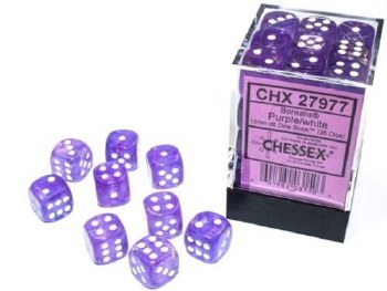 D6 36-die set: 12mm Borealis Purple/white
