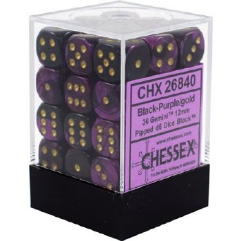 D6 36-die set: 12mm Gemini Black-Purple/gold