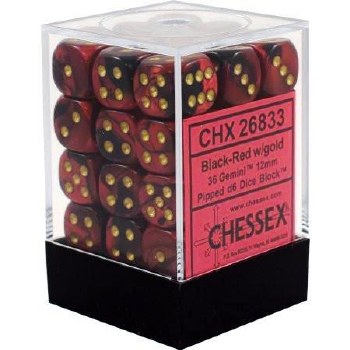 D6 36-die set: 12mm Gemini Black-Red/gold