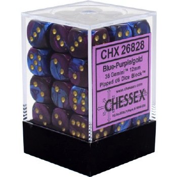 D6 36-die set: 12mm Gemini Blue-Purple/gold