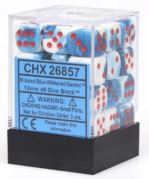 D6 36-die set: 12mm Gemini Blue-White/red