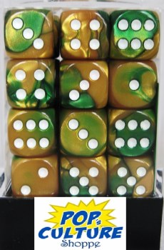 D6 36-die set: 12mm Gemini Gold-Green/white