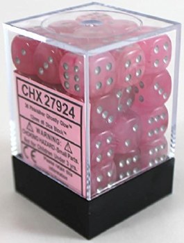 D6 36-die set: 12mm Ghostly Glow Pink/silver