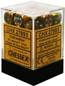 D6 Dice 36-Set: 12mm Lustrous Gold/Silver