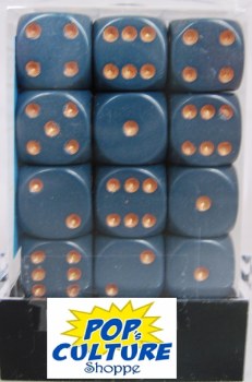 D6 36-die set: 12mm Opaque Dusty Blue/gold