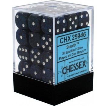 D6 36-die set: 12mm Speckled Stealth