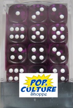 D6 36-die set: 12mm Translucent Purple/white