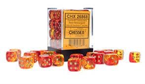 D6 36-die set: 12mm Transparent Red-Yellow/ Gold