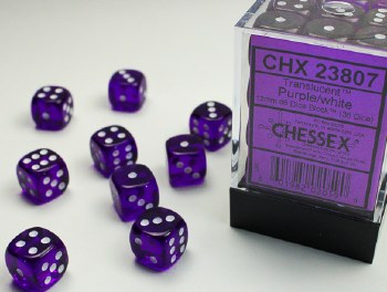 Dice Set 36 D6 Translucent Purple/white