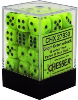 D6 36-die set: 12mm Vortex Bright Green/black